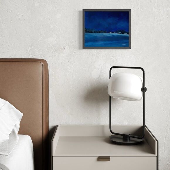 Original Oil Painting Landscape Winter Nocturne Blue Night Lights 8x10 Signed - Picture 5 of 6